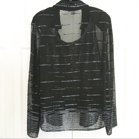 Beaded Sequin 2-piece Sheer Long Sleeve & Tank Top - Picture 5 of 8